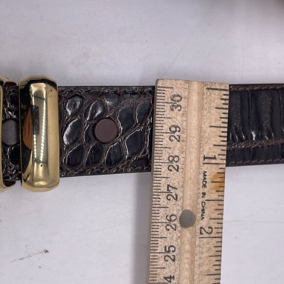 Women Croc Embossed Textured Dress Belt Gold Tone Buckle End to End 34.5 Inches main image 4